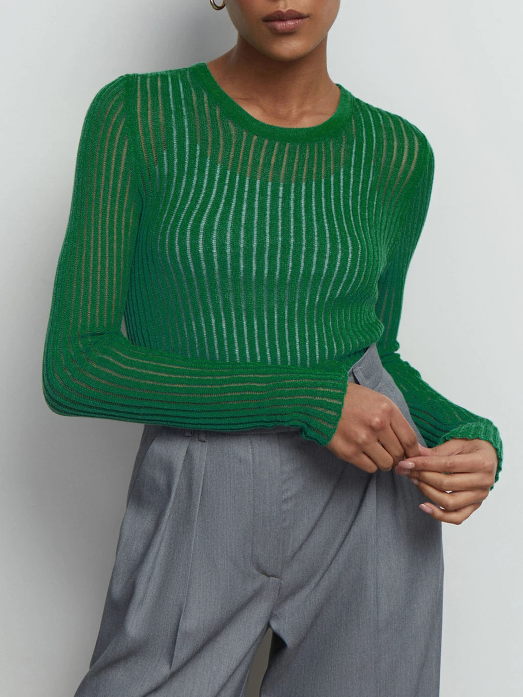 Perspective Sexy Thin Knit Sweater Women Solid Color Basic Pullover Top Casual Cozy Long Sleeve T-shirts Spring Summer New voguable