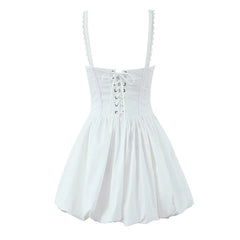 Women Lace Spliced Black White Sling Mini Dresses Sexy Low Waist Cotton Summer Sexy Party Dress Lacing Up Robe