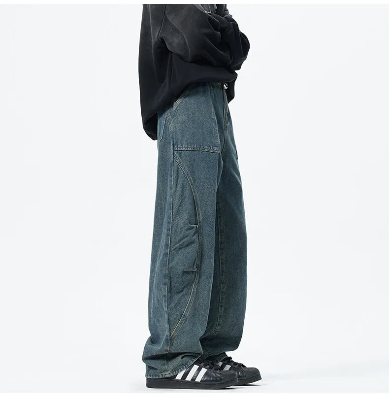 Patchwork style Men's Baggy Straight Jeans Personality unisex Fashion Korean High Street Denim Pants Streetwear Male Trousers voguable