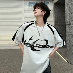 Voguable Letter Printed Splicing Design Fashion Handsome Short Sleeved T-shirts Summer New Trendy Korean Men's Street Tops voguable