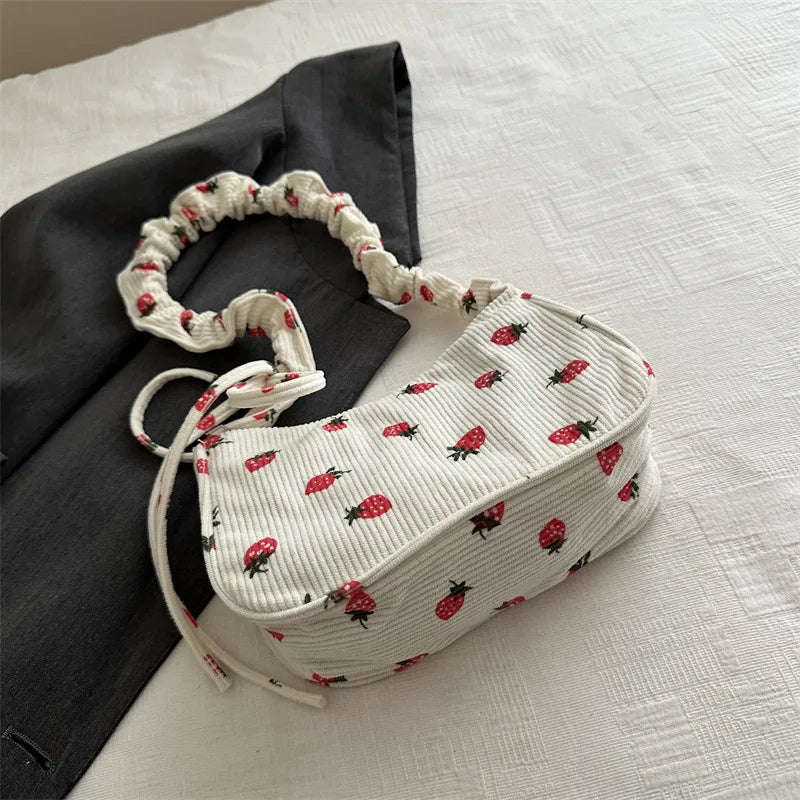 Women Summer Kawaii Cute Strawberry Print Shoulder Bags Fashion Y2k Aesthetic Casual Underarm Bag Japanese Fairy Sweet Handbags voguable