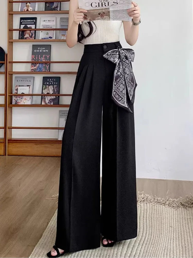 Chic Lace Up Suit Wide Leg Pant Women Elegant Loose High Waist Bow Trousers Korean Fashion Female Casual Sweet Pants New voguable