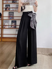 Chic Lace Up Suit Wide Leg Pant Women Elegant Loose High Waist Bow Trousers Korean Fashion Female Casual Sweet Pants New voguable