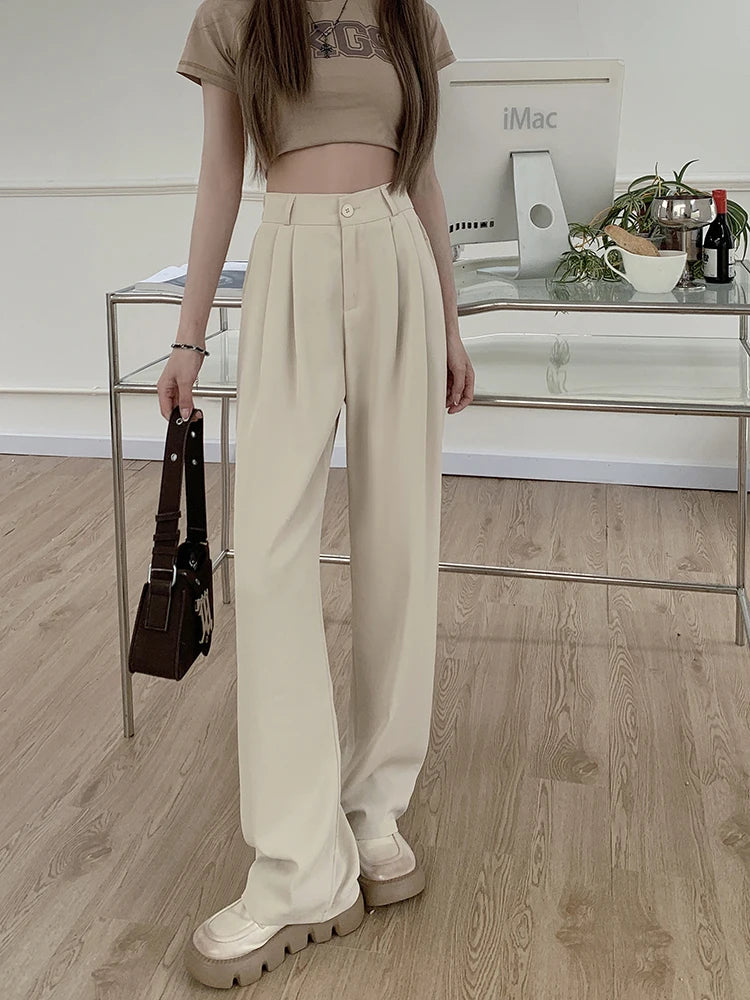 Voguable Simple Women Suit Pants Casual Elastic High Waist Summer Korean Office Ladies Trousers Fashion Solid Female Pants voguable