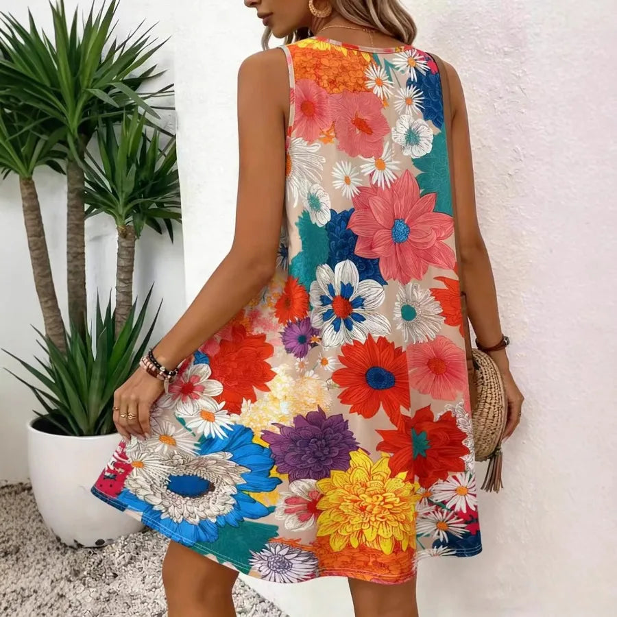 Voguable  European and American women's clothing summer new floral printed medium and long skirt temperament dress voguable