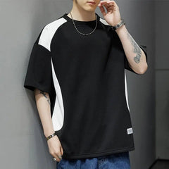 Voguable  Contrasted Color Splicing Short-sleeved T-shirt Men's Summer Two-piece Casual Loose Round Neck Pullover voguable