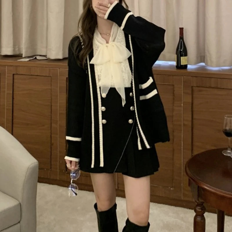 Varsity Cardigan Sweater for Women Open Front Slouchy Knitted Sweater Jacket Cardi Collaege Student Girl Fall Winter Outfit voguable