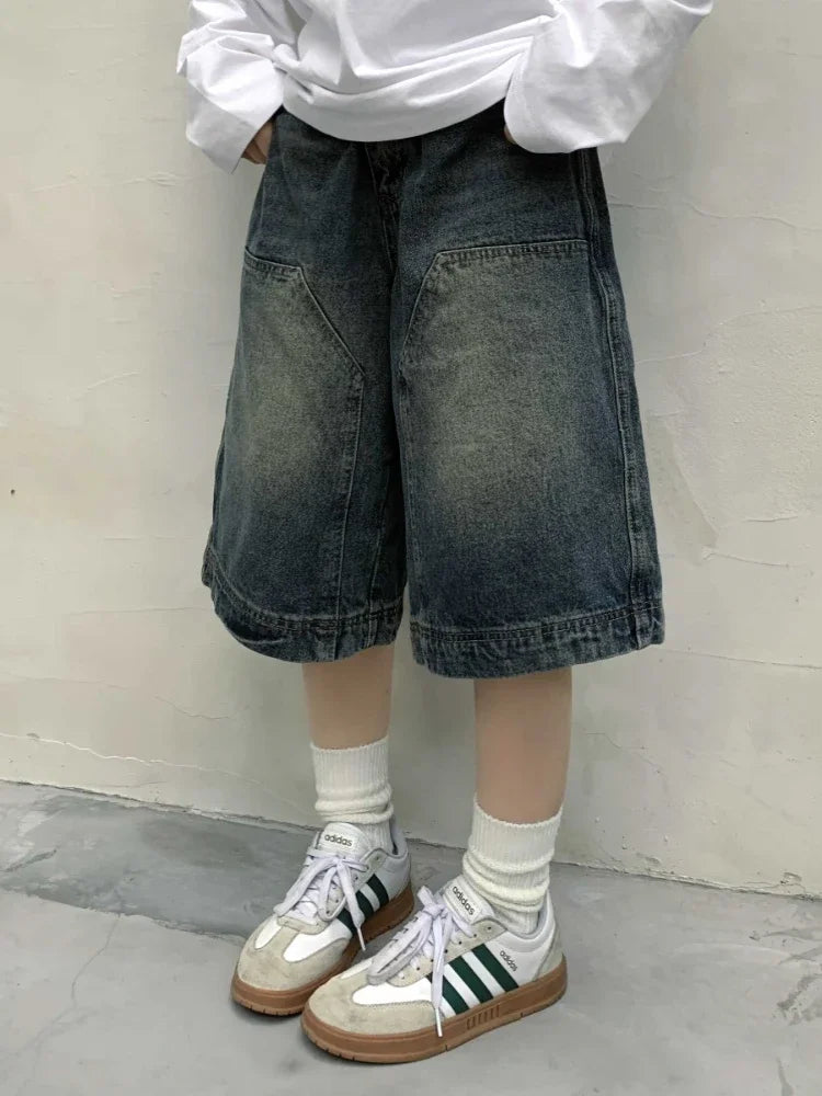 Voguable Y2k Vintage Baggy Shorts Women Wide Leg Knee Length Jeans Korean Streetwear Casual Oversize Washed Denim Shorts Summer voguable