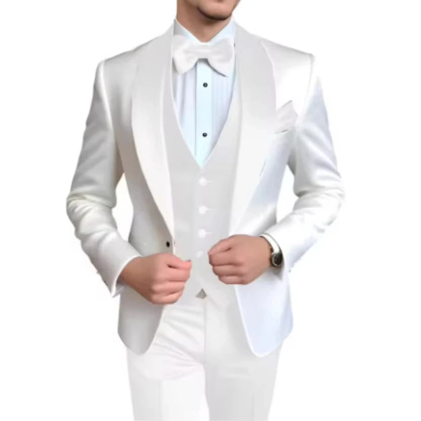 Voguable  Solid Color Men's Tuxedo 3-Piece Set Blazer Vest Pant for Groom Party Slim Fit Fashion Business Wedding Suit voguable