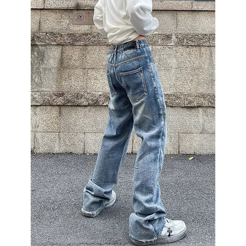 Vintage Flame Embroidered High Rise Jeans Women's Washed Old Loose Fit Jeans Women's Y2K Jeans Casual Pants Loose Fit Jean voguable