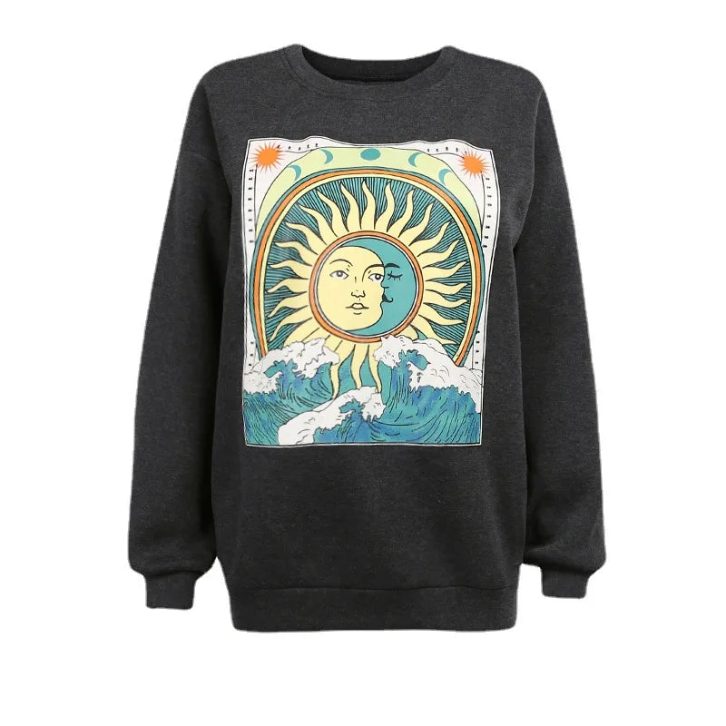 Women Sweatshirt Fashion Print Spring Autumn Cotton Loose Hoodies Casual Streetwear Long Sleeve Female O-neck Pullovers voguable