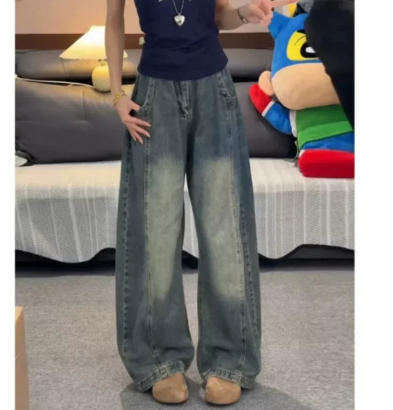 Voguable  Four Season Men women Jeans Korean Version Student Casual Pants High Street Straight Loose Wide Leg Jeans Retro Baggy Jean voguable