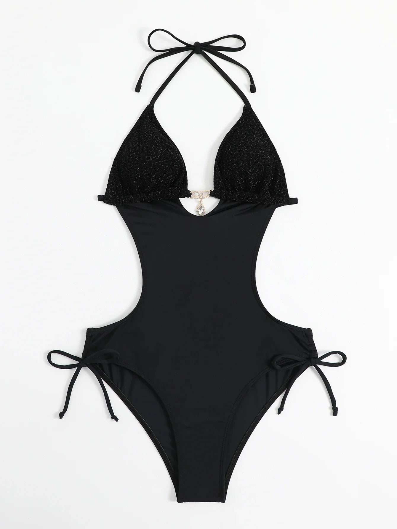 Voguable Sexy Black Swimwear Trikini Women Push Up Lace Up Backless One Piece Swimsuit Summer Bathing Suit Swimming Suit Momokini 2024 voguable