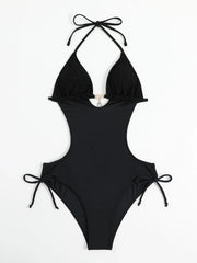 Voguable Sexy Black Swimwear Trikini Women Push Up Lace Up Backless One Piece Swimsuit Summer Bathing Suit Swimming Suit Momokini 2024 voguable