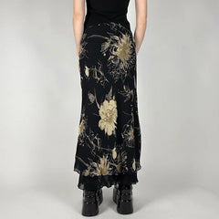 Vintage Floral Print Low Rise Long Skirt Streetwear 90s Slim-fitting Women's Skirts Harajuku y2k Aesthetic Ladies Bottoms voguable