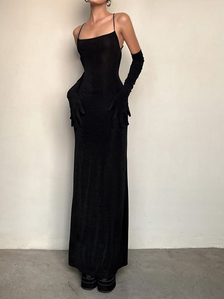 Black Strap Backless Evening Party Dress mysite
