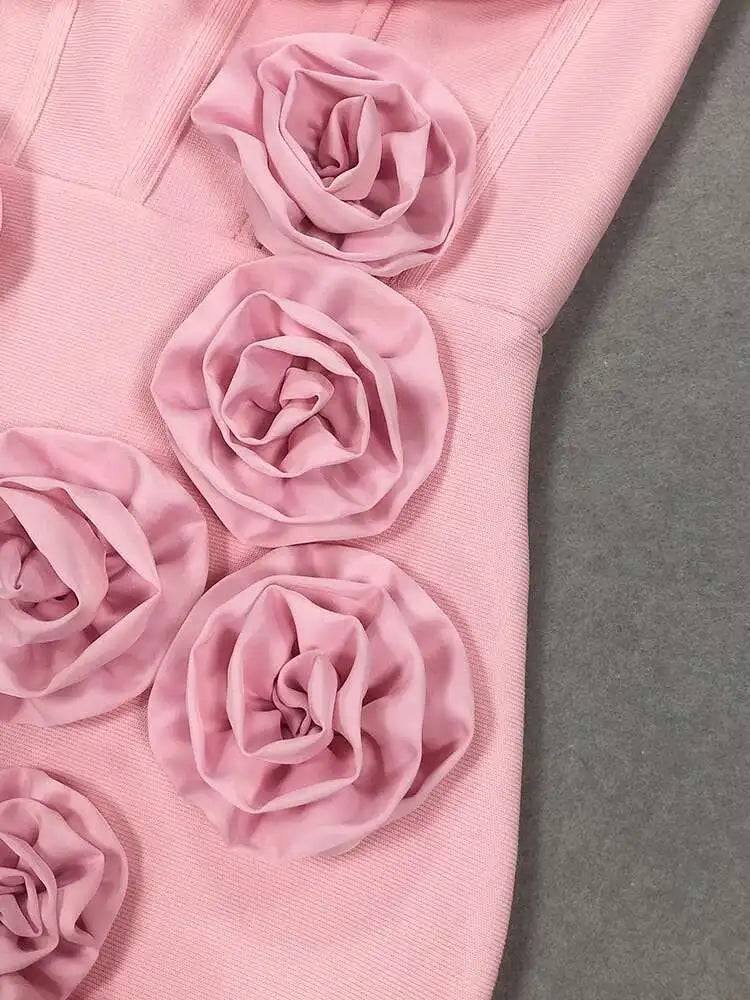 Solid 3D Flowers Spliced Design Dresses Women's Strapless Sleeveless High Waist Slim Elegant Dress Autumn 2025 New voguable