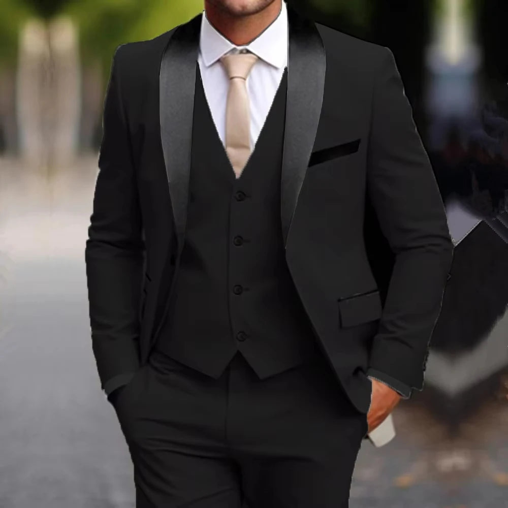 Voguable  New khaki Business Formal Men Suit Groomsman Wedding Party Prom Male Tuxedos 3 Piece Set voguable