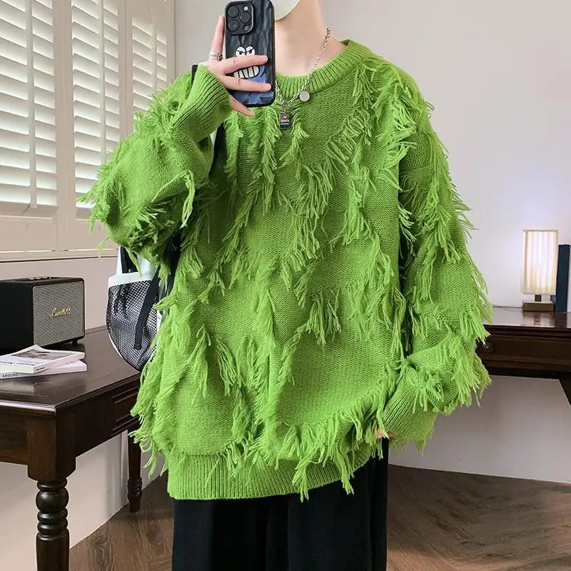 Voguable  Korean K-POP High Street Sweater Thorn Style Solid Color Knitted Pullover Fashion Autumn/winter Warm Men's Top Hip Hop Clothing voguable