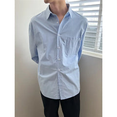Voguable Blue White Long Sleeved Shirt Men Fashion Social Men Dress Shirt Korean Loose Casual Shirts Men Office Formal Shirt M-2XL voguable