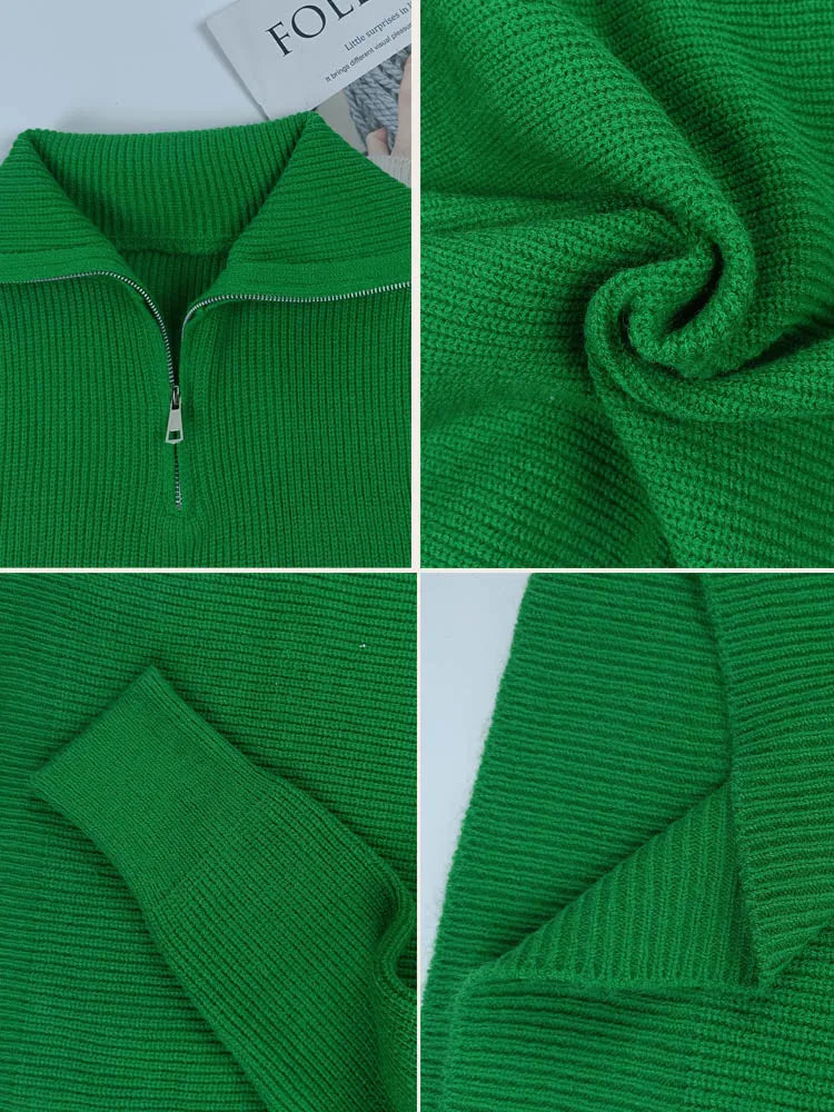 Women's Turtleneck Zippers Fashion Women Sweaters Solid Loose Pullover Long Sleeve Casual Knitted Sweater Woman Winter