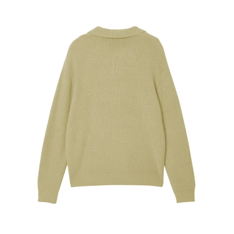 New American Retro Men Polo Sweater Luxury Trendy Jacquarded V Neck Knit Solid Color Pullover Leisure Loose Long Sleeve Knitwear voguable