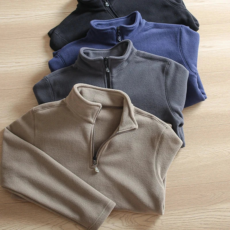 Heat Storage Double-sided Fleece Pullover Autumn Winter Outdoor Windproof Warm Semi-zipper Stand Collar Casual Sweatshirt Jacket voguable