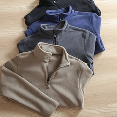 Heat Storage Double-sided Fleece Pullover Autumn Winter Outdoor Windproof Warm Semi-zipper Stand Collar Casual Sweatshirt Jacket voguable