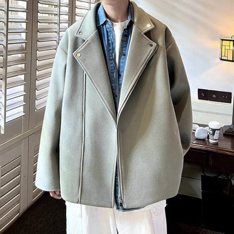 Voguable Winter Thickened Short Woolen Coat Men Warm Casual Zipper Woolen Jacket Men Korean Loose Thick Woolen Coat Men Jackets Coat voguable