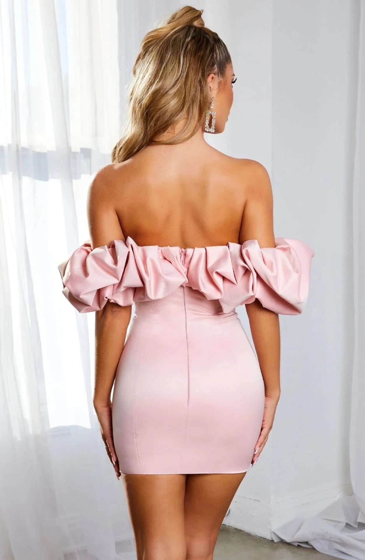 Satin Ruffles Sleeve Summer Dresses Backless Strapless Bodycon White Dress Short Sexy Party Dress Nightclub Vestidos voguable