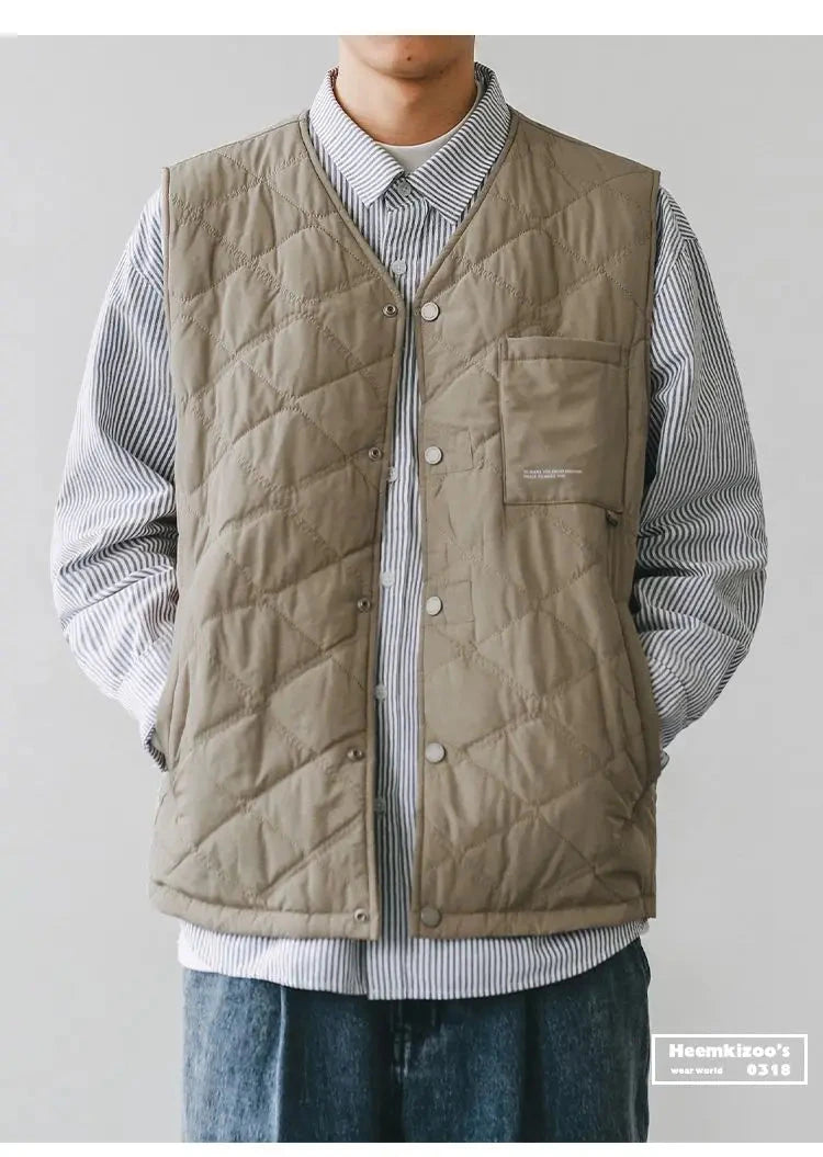 Cotton-layered Fashionable Vest Men with Autumn Winter Simple Casual Light Heated Inner Vest Cardigan Work Vest Top Aesthetic voguable