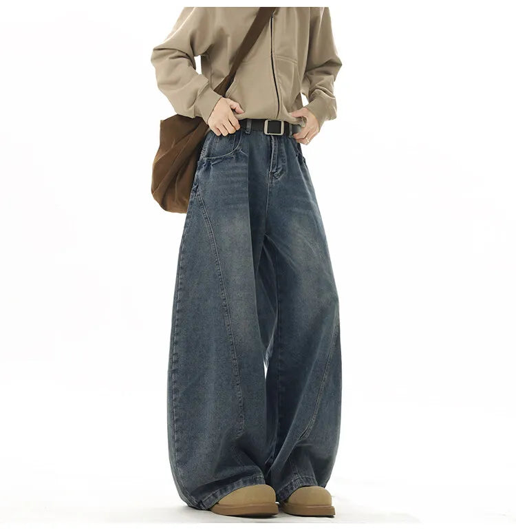 Wide Leg Jeans Men Denim Dark Blue Floor Sweeping Baggy Trousers Street Dance Hip Hop Unisex Urban Fashion Urban Streetwear voguable