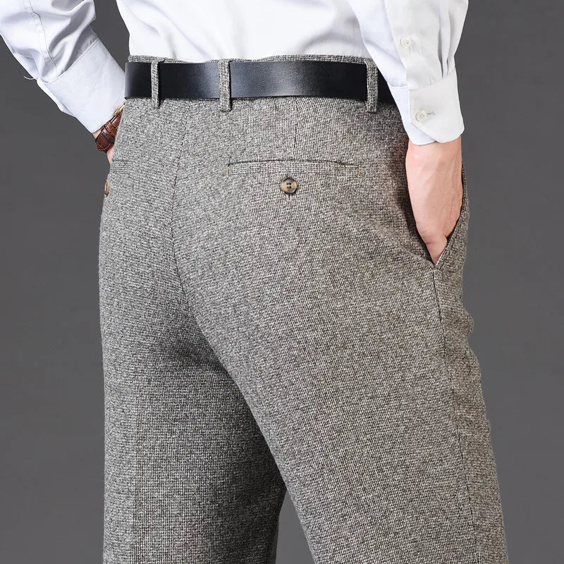 Flat Cashmere Suit Trouser For Male Loose Plaid Hight Waist Classic Straight Formal Mens Dress Pants Business Size 42 44 voguable