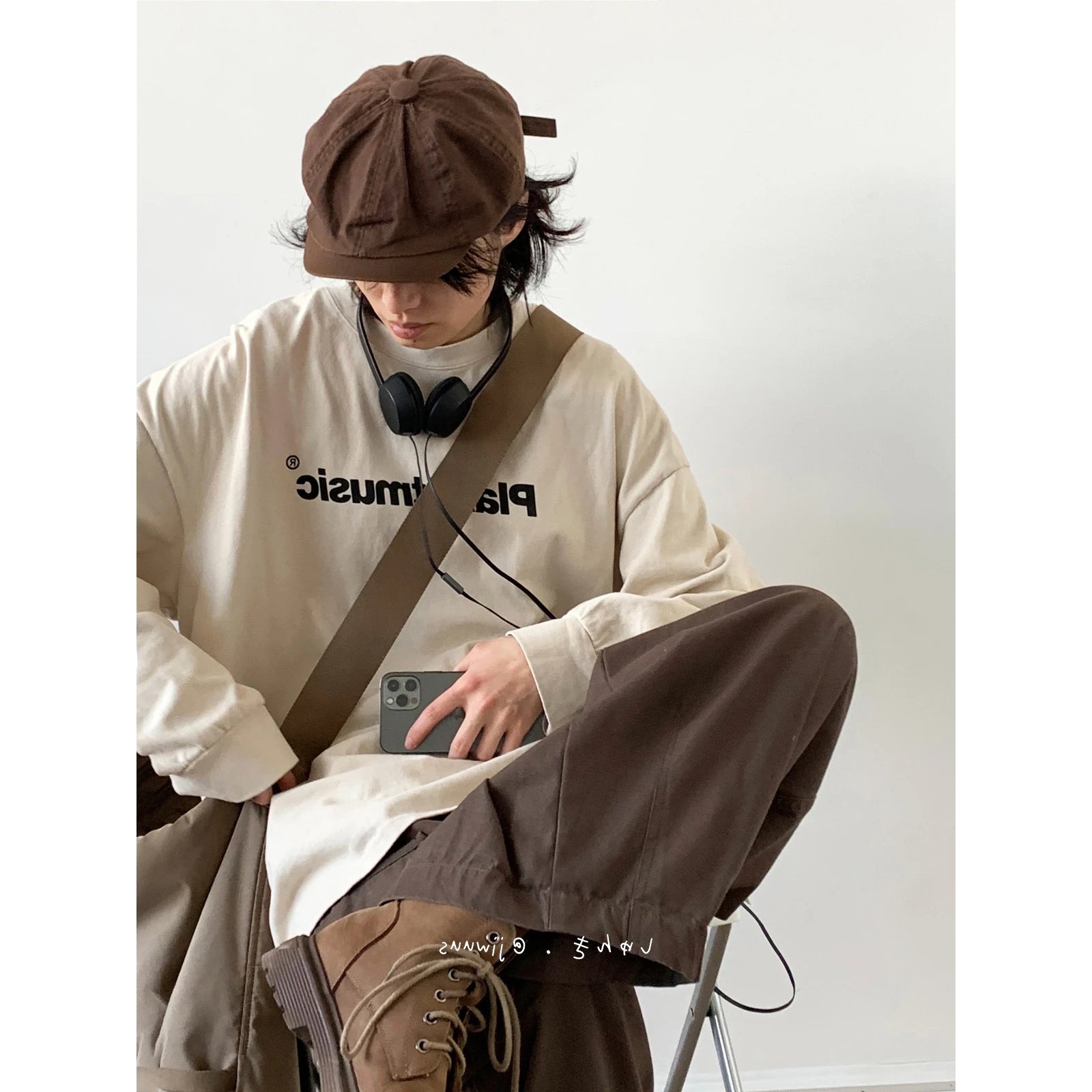 Cityboy Spring Autumn Street Letter Print Pure Cotton Long Sleeve T-shirt Men and Women Students Casual Loose Fashion Sweater voguable