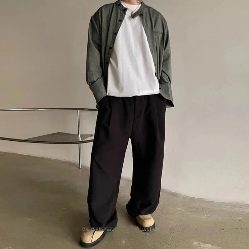 New Light Business Men Suit Pants Light Luxury Draped Solid Color Curved Knife Pants Elegant Straight Trousers Dress Pants M-3XL voguable