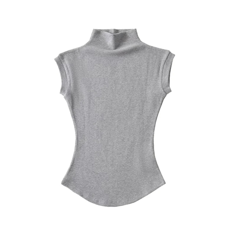 y2k Crop Tops Women Summer Vest Solid Color Mock Neck Sleeveless Stretchy T Shirts 2000s Aesthetic Clothing Streetwear voguable