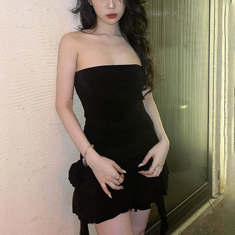 Tube Dress for Women y2k Clothes Summer Off Shoulder Strapless Sleeveless Ruffle Hem Mini Dress Evening Party Dresses voguable