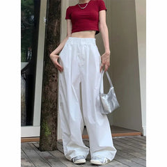 Y2K White Hip Hop Wide Leg Pants Women Autumn High Waist Korean Oversized Cargo Trousers Loose Chic All Match Streetwear voguable