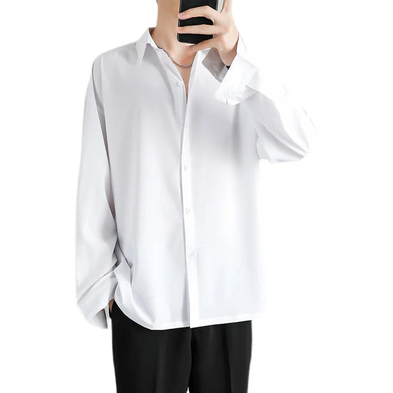 Shirt Men Solid  Long sleeved Shirt For Men Korean Fashion Shirts Comfortable Blouses Casual Loose Classic Single Breasted Shirt voguable