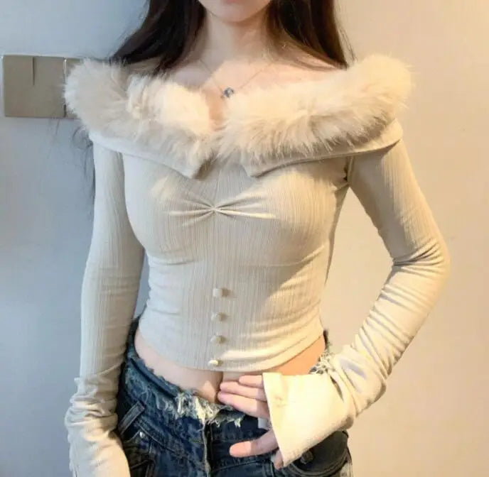 Voguable Heart Design White Pink Japanese Kawaii Lolita Blouse Cropped Hollowed Out Slim Knitted Long Sleeve Sweet Bandage Casual Shirt voguable