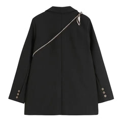 Black Fashion Suit Jacket Women Fashion Double-Breasted Office Ladies Outerwear Y2K Loose Korean Solid Preppy All-Match Coats voguable