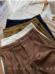 High Waist Women Retro Corduroy Pants Fall Straight Causal Full Length Trousers Vintage Coffee Pockets All Match Pants New voguable