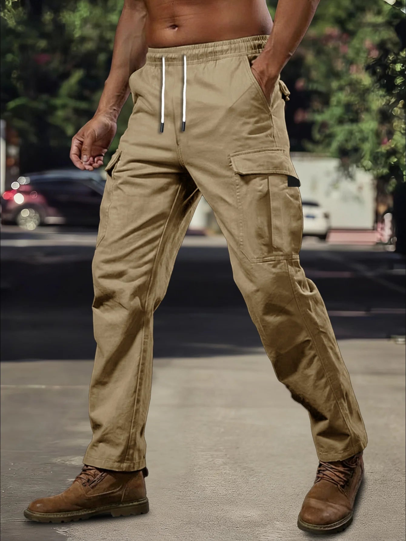Voguable  Spring Autumn Cargo Pants Men Multi Pocket Work Trousers Slim Straight Outdoor Casual Joggers Mid Waist Sweatpants Man voguable
