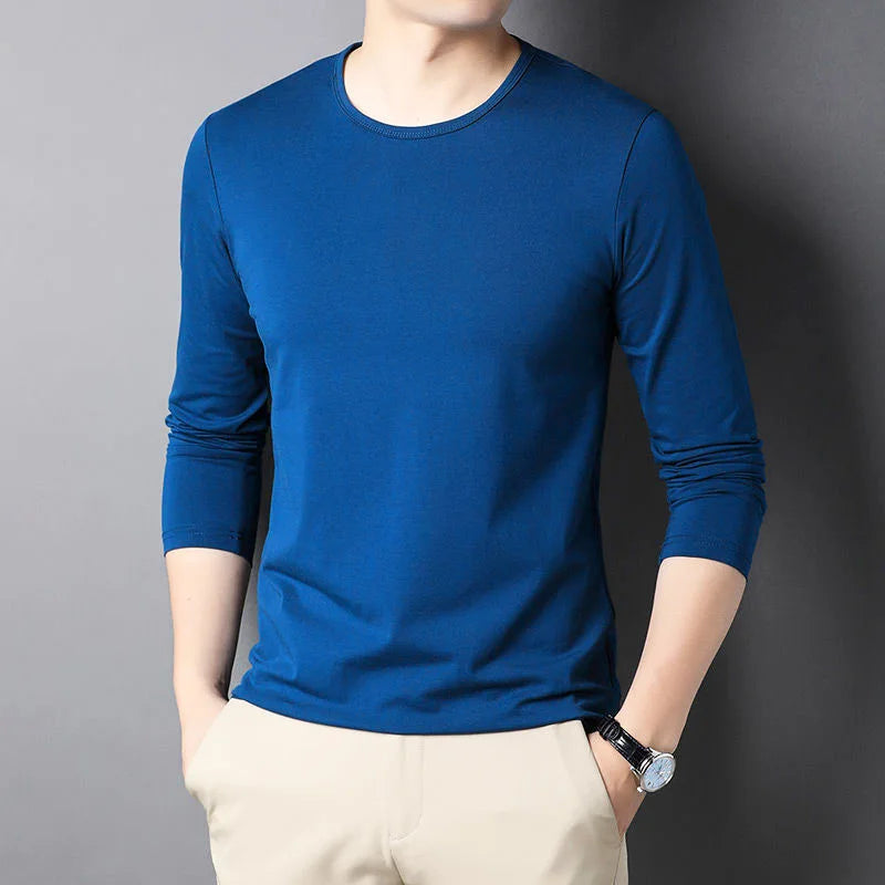 Voguable  Longsved Slimfit Mens Tshirt Casual Wear Base V Neck PU Leather Nine Sleeve Cleanfit Style Citywalk Suitable Tshirt voguable