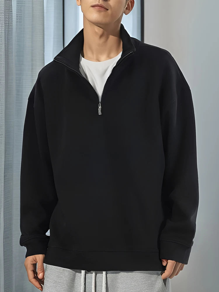 Autumn New Hoodies Men Korean Fashion 320G Heavy Cotton Long Sleeved Half Zip-Up Sweatshirts voguable