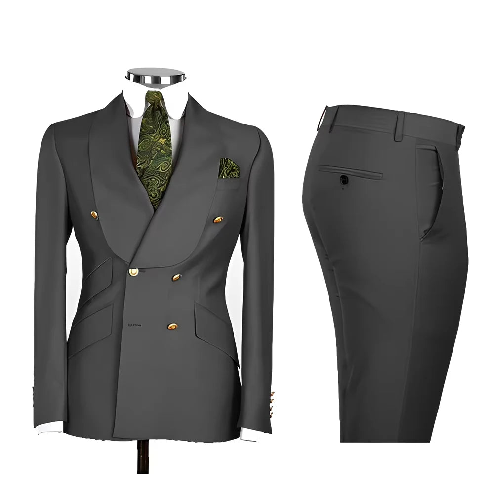 Voguable  Men's Double Breasted Tuxedo Suit Shawl Lapel Slim Fit 2 Piece Blazer & Pants Formal Business Luxury Suits Casual Wedding Groom voguable