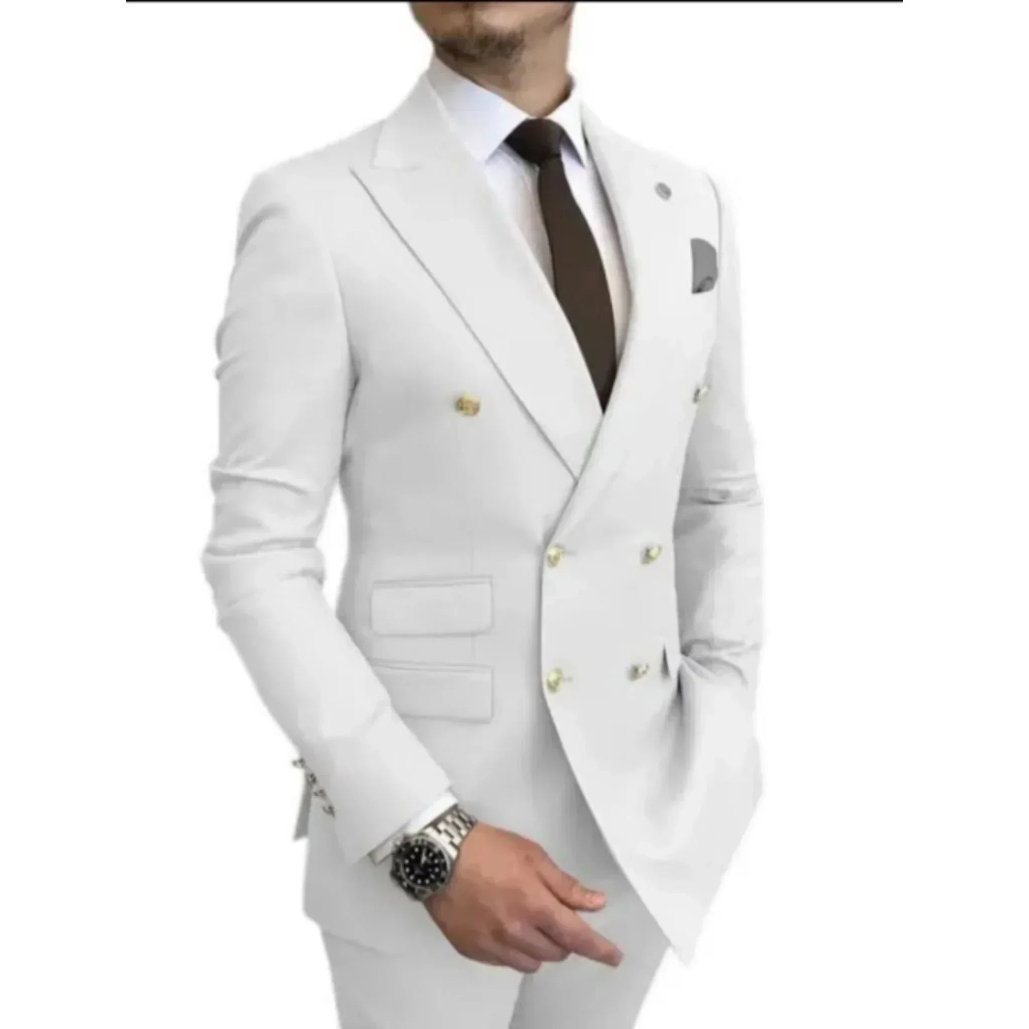 Voguable  Men's Modern Slim Fit Double Breasted Tuxedo Suit with Peak Lapel for Wedding Business Evening Party voguable