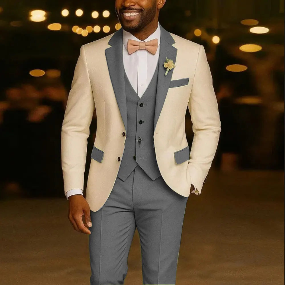 Voguable  New Solid Suits for Men Slim Fit Groom Wedding Suits Tuxedo Best Man Blazer Vest Pants 3 Pieces Fashion Marriage voguable