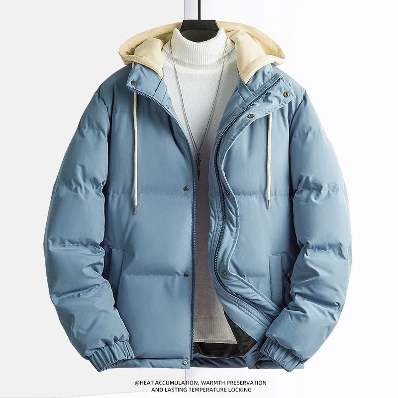 Cotton Padded Down Jacket Warm Thick Men Parka Winter Casual Mens Outwear Parkas New Solid Color Hooded Collar Male Windbreak voguable