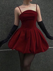 Red Strap Ruched Off-Shoulder Evening Party Dress mysite